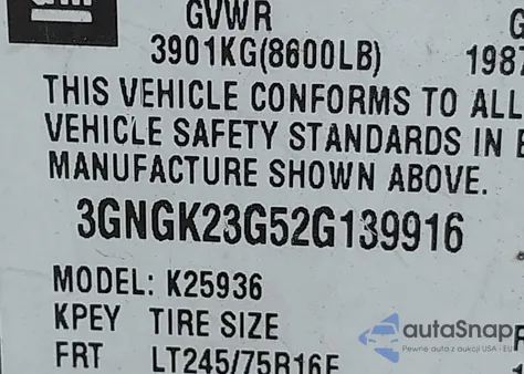 2002 Chevrolet Avalanche 2500 from USA, damaged, VIN 3GNGK23G52G139916